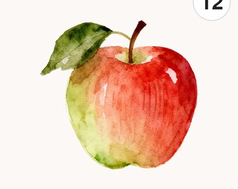 Watercolor Apple Clipart | Red Green Fruit PNG (Digital Download)