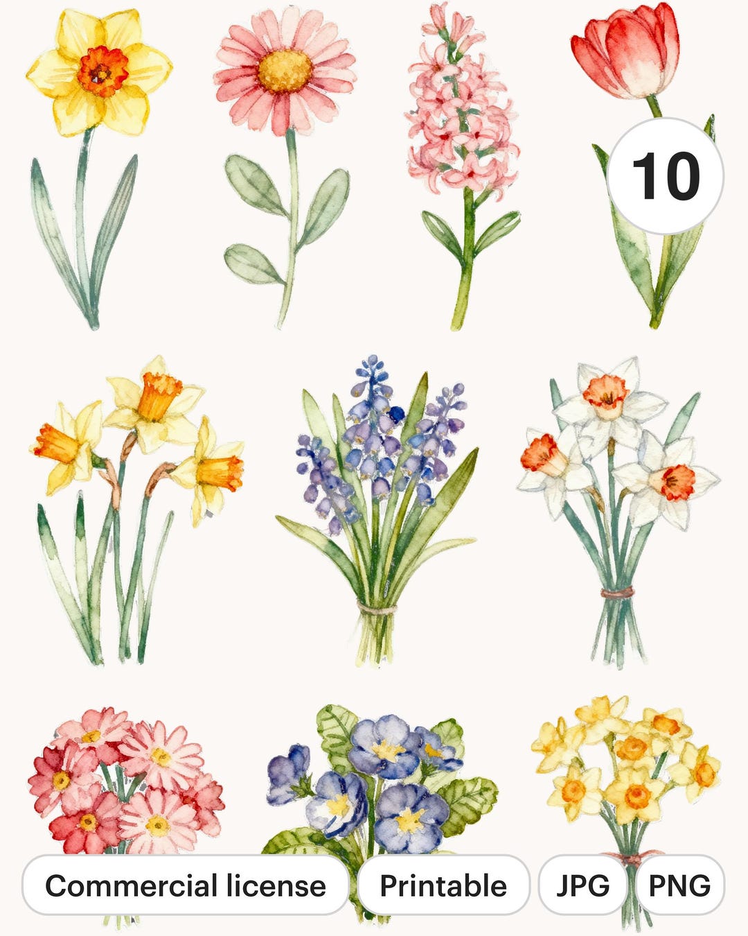10 Watercolor Flowers Bundle Clipart Set | Easter Spring PNG & JPG ...