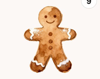 9 Weihnachtslebkuchenmänner Aquarell PNG Clipart | Druckbare Digital Download für Karten und Scrapbooking