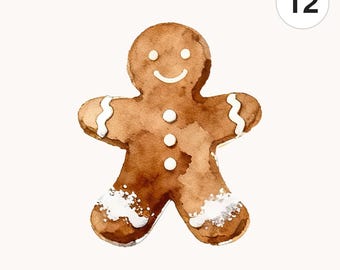 12 Weihnachtslebkuchenmänner Aquarell PNG Clipart | Druckbare Digital Download für Karten und Scrapbooking