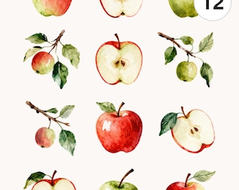 Watercolor Apple Clipart Set | Red Green Fruit Graphics (Digital Download)