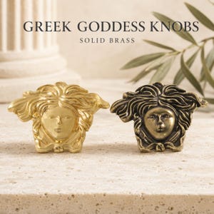 Solid Brass Medusa Cabinet Knob, Greek Goddess Drawer Pull, Neoclassical Furniture Hardware