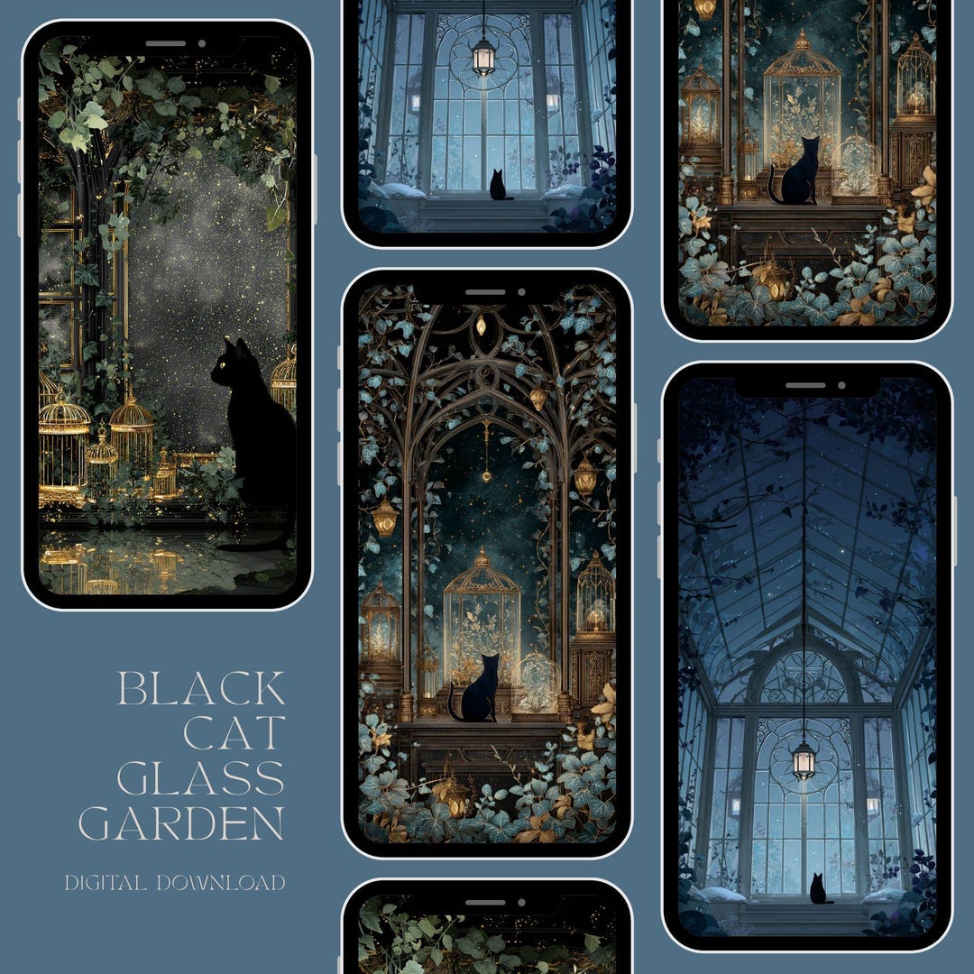 Black Cat Phone Wallpaper Set | Gothic Glass Garden Lock Screens ...