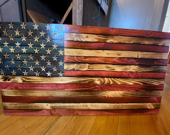 Rustic Wood American Flag, Burned Wooden USA Flag, Patriotic Home Decor, Man Cave Sign