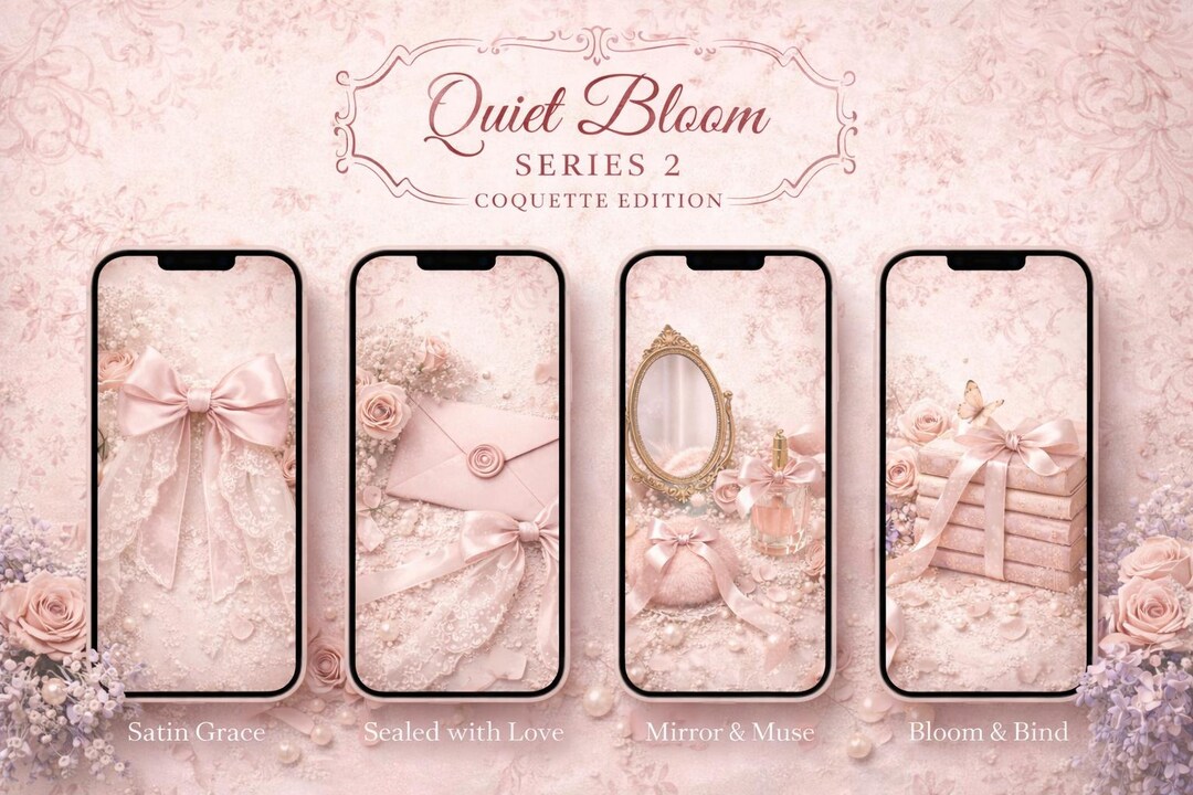 Coquette Phone Wallpaper Set | Floral Lace, Bows, Pink (digital ...