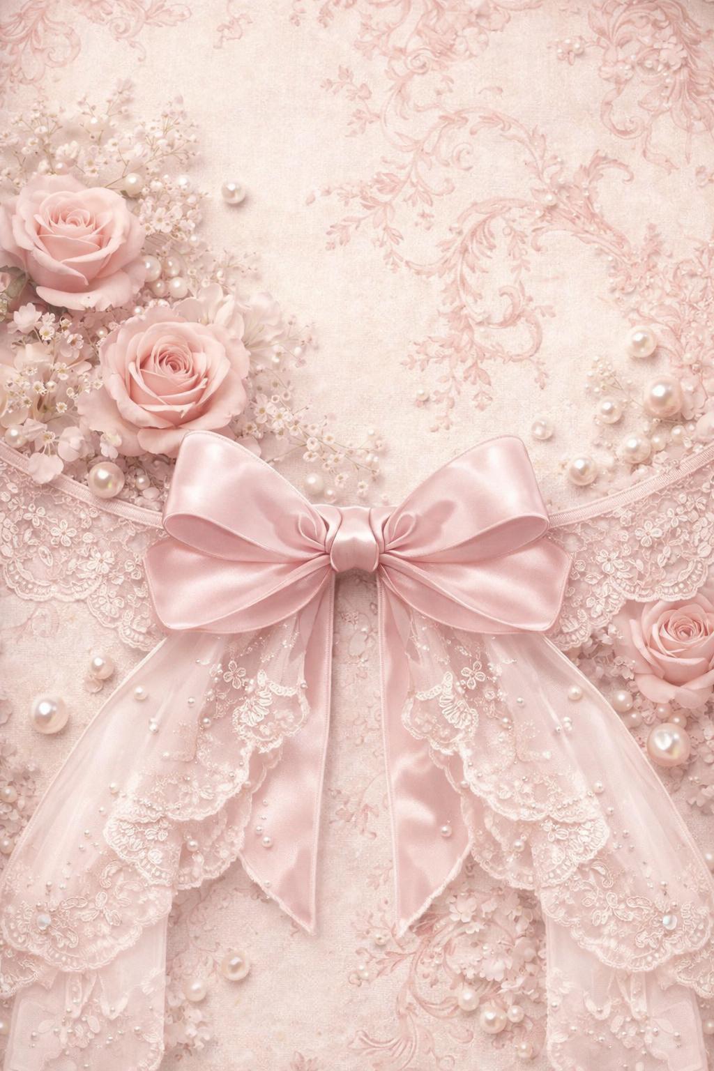 Coquette Phone Wallpaper Set | Floral Lace, Bows, Pink (digital ...