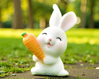 Adorno de conejo de Pascua en miniatura, figura de conejo zanahoria de resina, liebre para cesta de Pascua, adorable conejo de jardín de hadas, regalo de primavera