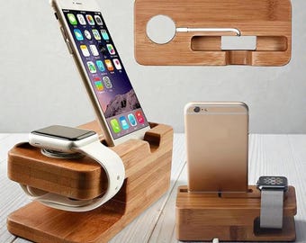 Estación de acoplamiento de madera para iPhone, soporte de carga para teléfono de escritorio, soporte de mesita de noche con gestión de cables, organizador compacto de dispositivos de escritorio, regalo de decoración de oficina