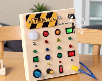 Tablero de actividades Montessori para niños pequeños, juguete sensorial con control por interruptor, tablero de actividades preescolar de madera, juguete de exploración cognitiva, regalo de cumpleaños