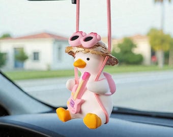Adorno de pato oscilante para coche, pato colgante para espejo retrovisor, ganso con forma de guitarra, pájaro oscilante para espejo retrovisor, accesorio de regalo para coche.