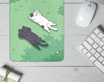 Alfombrilla de ratón cuadrada con diseño de gato relajante, alfombrilla de escritorio kawaii con gatito, alfombrilla inalámbrica con diseño de gato durmiendo, accesorio de escritorio para amantes de los felinos, alfombrilla para PC con bigotes, regalo para gamers
