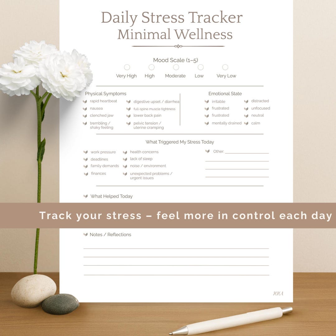 Stress Log Example Daily Stress Tracker Printable • Minimal Wellness Template • Stress Log ...