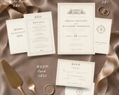 Elegant Neutral Wedding Invitation Suite, Editable Canva Template Bundle, Minimalist Luxury Invite Set