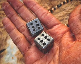 16MM Handmade Damascus Steel Dice set. Hand Forged Steel Hand Crafted Forged Metal Cool Die and Stripes
