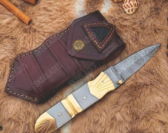Handmade Damascus Pocket Knife Folding Knife Gift For Boyfriend Birthday Gift for Him Anniversary Gift Valentine Gift Groomsmen Gift For Her