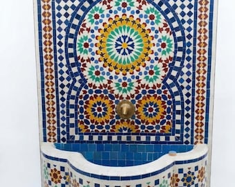 Moroccan Mosaic Wall Fountain Handmade Zellige Tile Fountain Indoor Outdoor Water Feature Colorful