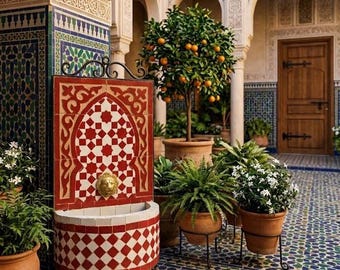 Fontaine - Jeu d'eau intérieur et extérieur - Céramique mauresque traditionnelle