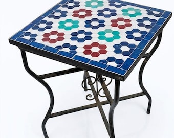 Handmade Moroccan Zellige Tile Coffee Table – Colorful Geometric Ceramic Artisan Side Table