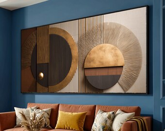 Modern Abstract Circles Canvas Wall Art, Geometric Gold and Brown Decor, Contemporary Home Accent, Minimalist Wall Design, Ready to Hang