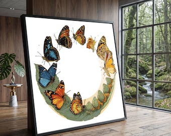 Butterfly Life Cycle Canvas, Metamorphosis Wall Art, Nature Educational Decor, Insect Growth Illustration, Colorful Home Decoration