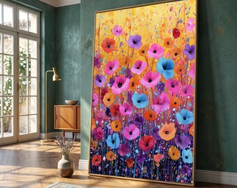 Vibrant Wildflower Meadow Canvas, Colorful Floral Wall Art, Spring Garden Canvas, Bright Blossom Decoration, Modern Home Canvas