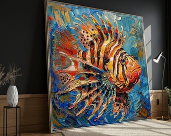Vibrant Lionfish Canvas Wall Art, Colorful Marine Life Painting, Ocean Decor, Tropical Fish Canvas, Sea Creature Wall Art