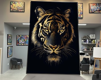 Majestic Tiger Face Canvas, Wildlife Wall Art, Tiger Portrait Canvas, Animal Home Decor, Bold Jungle Art Print, Ready to Hang Decoration