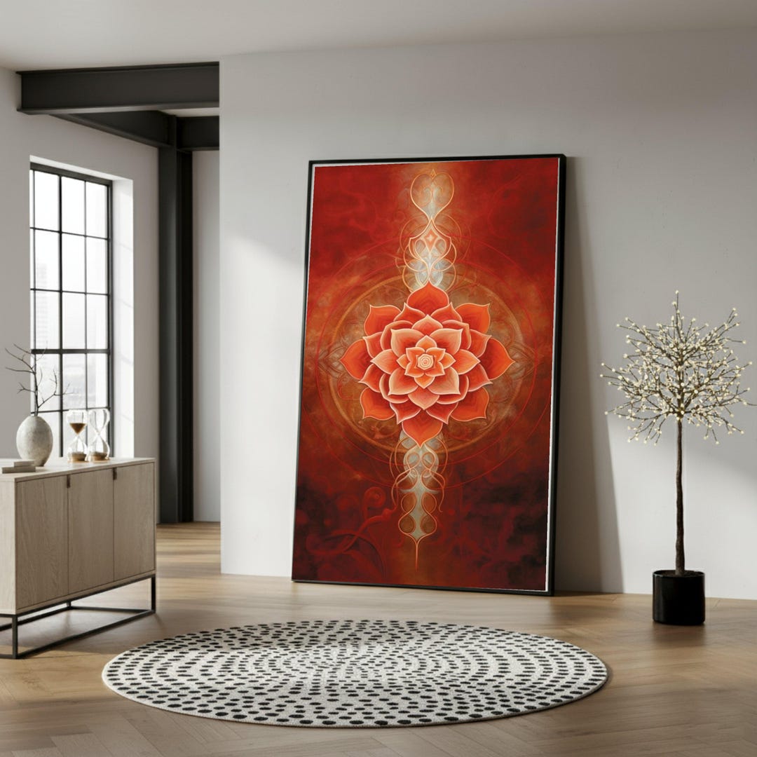 Red Lotus Mandala Canvas, Spiritual Wall Art, Sacred Flower Design ...