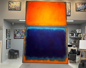Bold Abstract Color Block Canvas Wall Art, Modern Orange and Blue Home Decor, Contemporary Minimalist Painting, Vibrant Large Wall Art