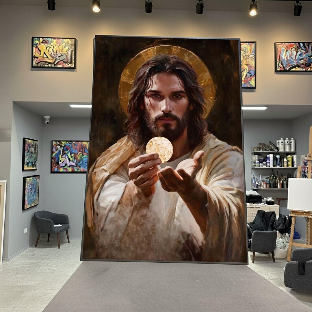 Jesus Christ With Eucharist Canvas Wall Art, Religious Christian Decor ...