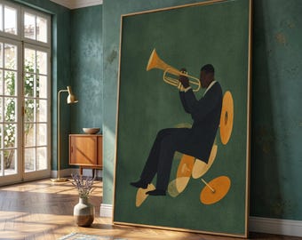 Jazz Musician Playing Trumpet Canvas, Modern Rhythm Wall Art, Music Instrument Decor, Abstract Musician Canvas, Home Art Decoration