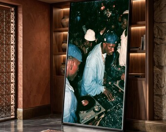 Vintage DJ Night Scene Canvas, Retro Music Party Wall Art, Urban Vibes Canvas, Hip Hop Culture Decoration, Turntable DJ Equipment Print