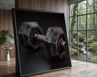 Rustic Iron Dumbbell Canvas Wall Art, Vintage Fitness Equipment, Workout Gym Decor, Strength Training Artwork, Industrial Style Canvas