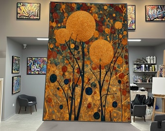 Lienzo de diente de león dorado, estampado floral abstracto, decoración moderna para el hogar.