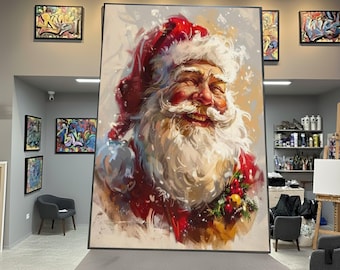 Jolly Santa Claus Canvas Wall Art, Christmas Holiday Decor, Festive Santa Portrait, Winter Season Decoration, Ready to Hang Canvas