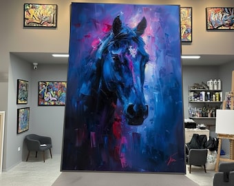 大きな青い馬 - フランツ・マルクの手描き油絵複製、3頭の抽象的な