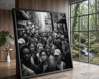 Black and White Urban Crowd Canvas, City Life Wall Art, Street Photography Print, Modern Home Decor, Busy People Scene Canvas