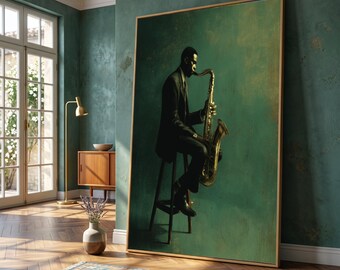 Jazz Musician Playing Saxophone Canvas, Vintage Style Wall Art, Musical Instrument Art, Classic Jazz Music Canvas, Home Decor Print