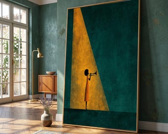 Abstract Jazz Musician Canvas, Trumpet Player Wall Art, Minimalist Music Canvas, Spotlight Silhouette Decoration, Modern Home Canvas Art