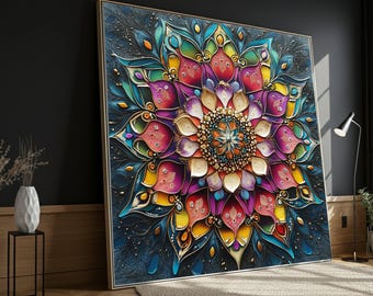 Vibrant Mandala Canvas Art, Abstract Floral Bohemian Home Decor