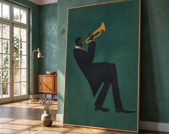 Jazz Musician Playing Trumpet Canvas, Minimalist Music Wall Art, Modern Abstract Canvas, Blues and Jazz Decor, Ready to Hang Art