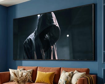 Mysterious Hooded Figure, Dark Moody Canvas Art, Urban Portrait Wall Decor, Shadow Silhouette Canvas, Dramatic Lighting Artwork
