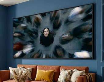 Focused Woman Centered Canvas, Busy Crowd Motion Blur Art, Urban Life Wall Decor, Modern City Scene Canvas, Contemporary Home Decoration