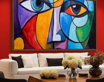 Abstract Cubist Face Canvas Print, Modern Geometric Wall Art