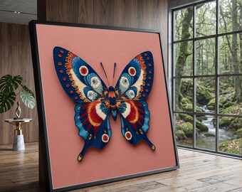 Vibrant Blue Butterfly Canvas, Colorful Insect Wall Art, Detailed Nature Illustration, Home Decor Canvas, Ready to Hang Decoration