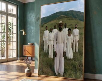 Unity White Attire, Group Portrait Canvas, Outdoor Nature Scene Wall Art, Minimalist Fashion Canvas, Contemporary Home Decoration