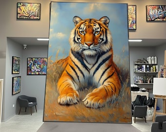 Majestic Bengal Tiger Canvas Wall Art, Wildlife Painting, Animal Portrait, Nature Home Decor, Tiger Art Print, Ready to Hang Canvas