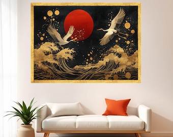 白鶴と赤い太陽の掛軸 白鶴と赤い太陽の掛軸 - メルカリ