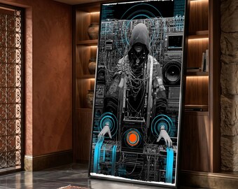 Futuristic Cyber DJ Canvas Wall Art, Electronic Music Synthesizer Decor, Digital Circuit Artwork, Modern Tech Wall Decoration