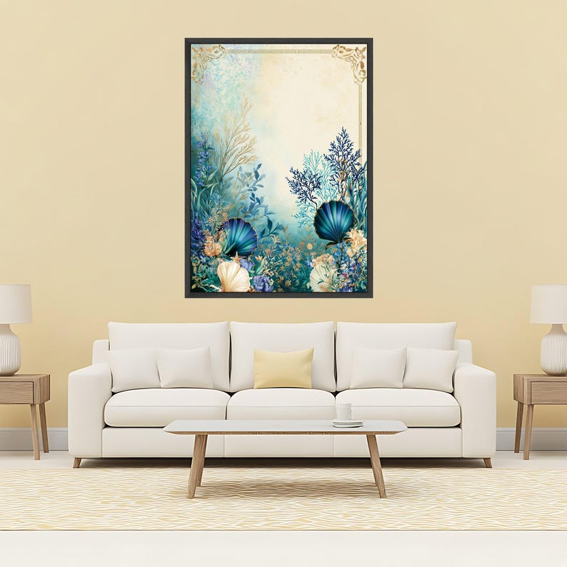 oceanic-elegance-canvas-wall-art-sea-shells-and-coral-botanical-frame